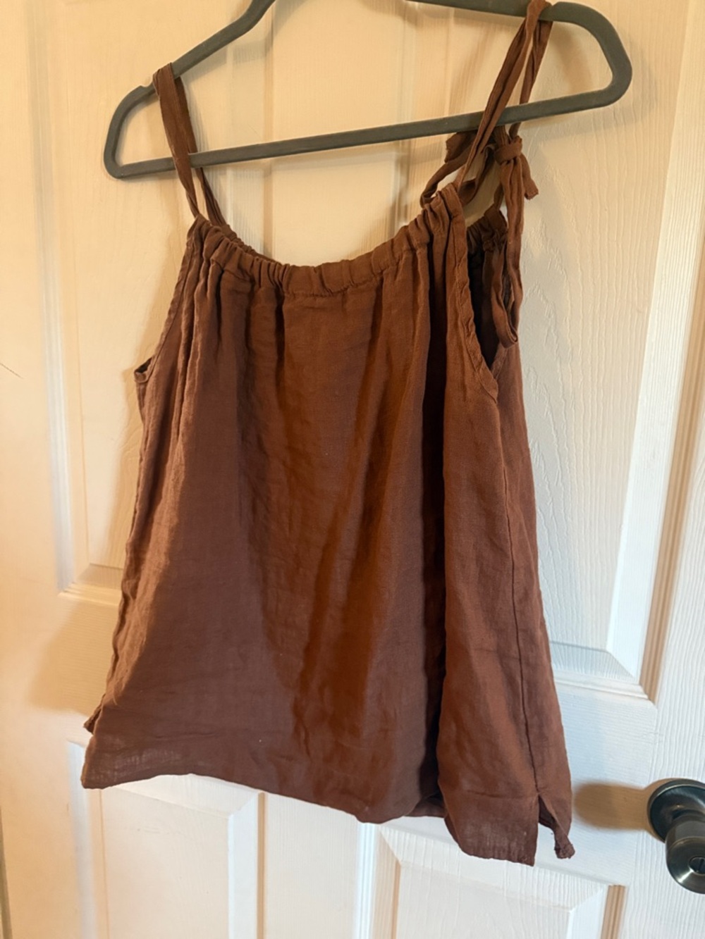 Women's Brown Tie-Shoulder Linen Camisole